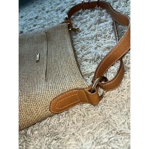 ERIC JAVIT Brown Beige Woven Straw Shoulder Crossbody Bag Leather Strap - Picture 12 of 12